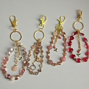 Valentines Gold and Pink Beaded Bag Charm Keychains